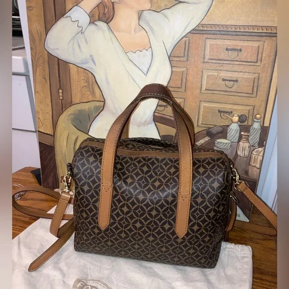 Fossil Sydney Satchel Crossbody - Brown & Tan - GUC - Picture 8 of 11